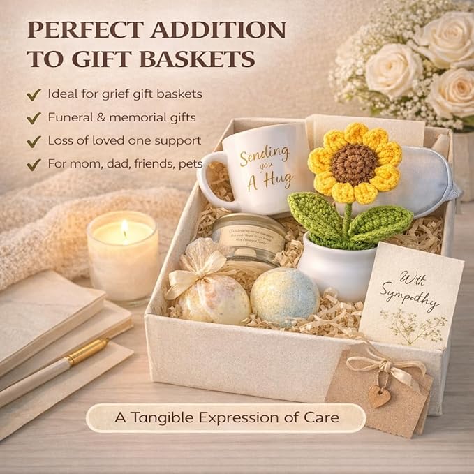 Petzlifeworld Crochet Sunflower in White Pot (1PC) – Handmade Knitted Flower Desk Decor, Car Dashboard Ornament, Sympathy & Condolence Gift for Teachers, Colleagues & Loved Ones (12cm)