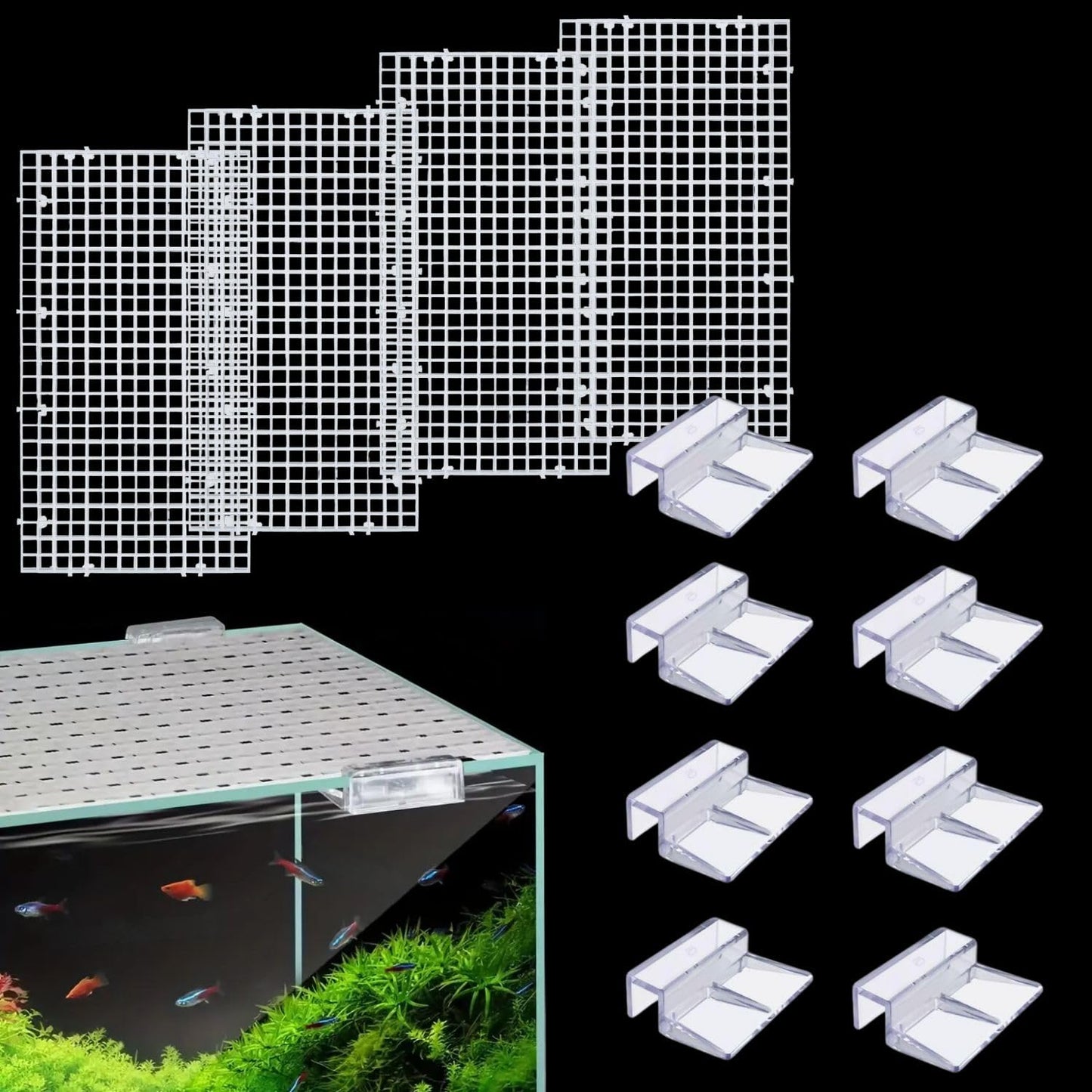 Petzlifeworld White Plastic Divider Panel Separator Grid Isolation Board and Aquarium Fish Tank Glass Clossing Top Lid Cover Support Clip Clamp