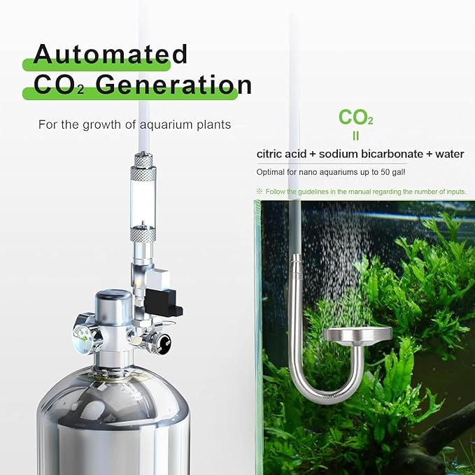 Petzlifeworld Stainless Steel 2L (Empty Cylinder) Planted Aquarium DIY Co2 Generator System Complete Kit with Pressure Gauge and Control Valve, Metal Bubble Counter, Co2 Tube and Diffuser (Complete Kit)