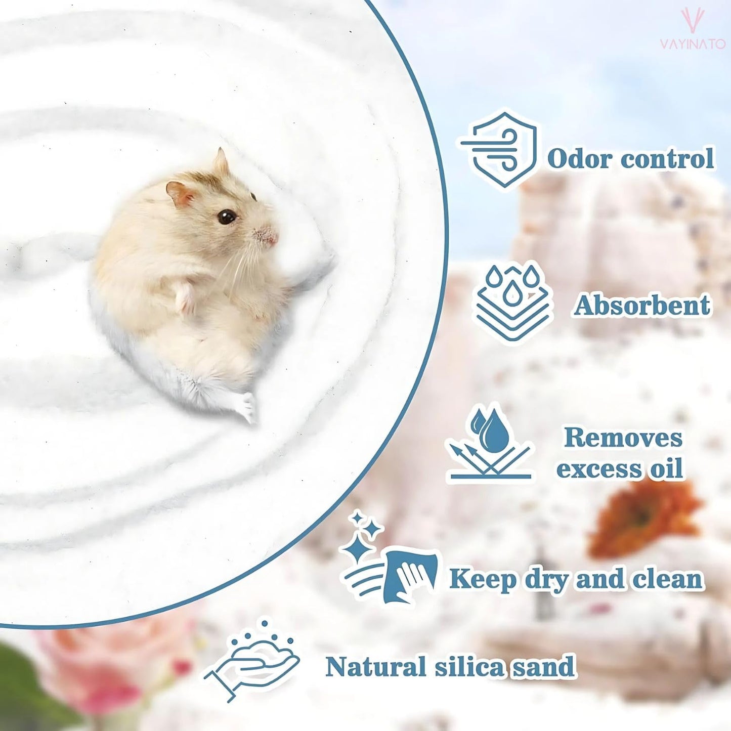 Petzlifeworld 1Kg Dust-Free Natural Flavour Bath Sand for Hamster Odor-Control Grooming Sand for Hamsters, Guinea Pigs, Gerbils & Chinchillas