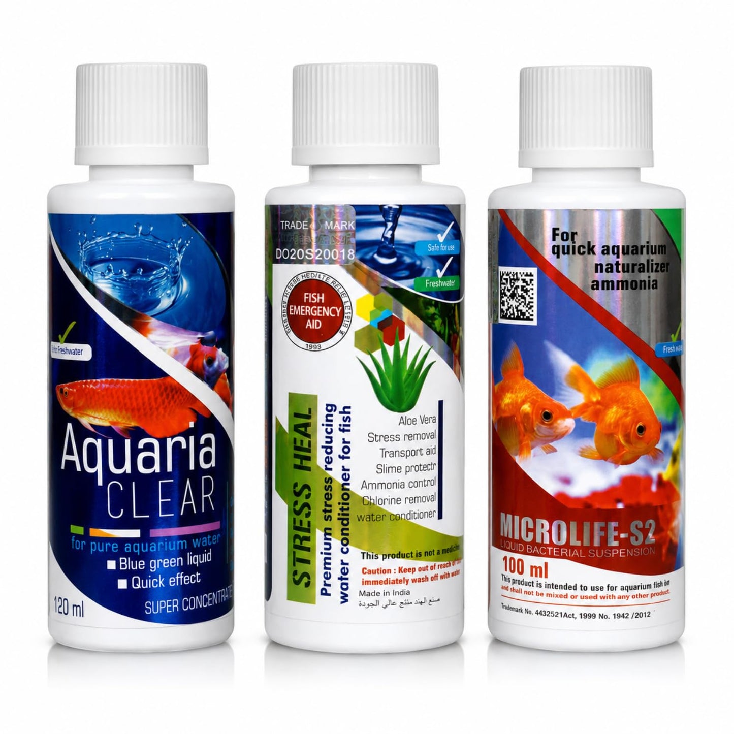 Aquatic Remedies Aquarium Fish Tank Must Have Starter Combo (Stress Heal + Aquaria Clear + MicroLife S2) 3 * 100 ML - 3 Pcs Combo Starter Pack