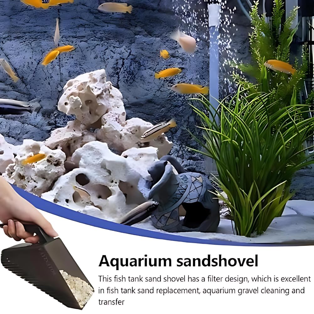 Petzlifeworld Aquarium Fish Tank Sand Shovel (Grey), Strong Construction Plastic Gravel Strainer Shovel Clean Tool