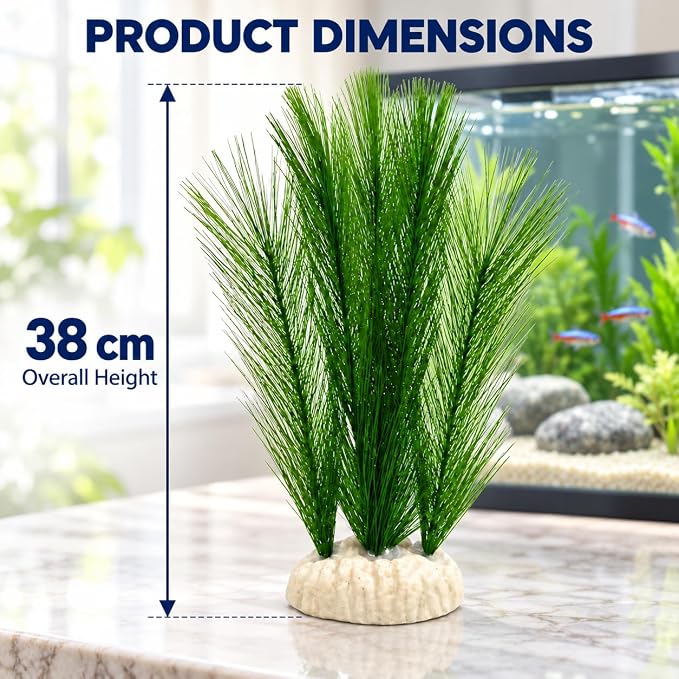 Petzlifeworld 1 Pcs Artificial Water Grass Aquarium Decoration (38 cm) Green Feather-Look Plant with Base | Simulation Aquatic Plant for Fish Tank Landscape & Aquascaping