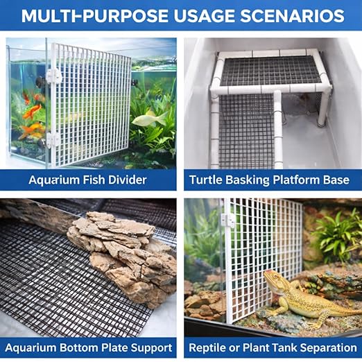 Petzlifeworld Fish Tank Divider Egg Crate Panel with Clips | 30×30cm PP Plastic Aquarium Divider Grid | Cuttable Mesh for Fish, Turtle, Reptile & Plant Tank Separation-Black And White