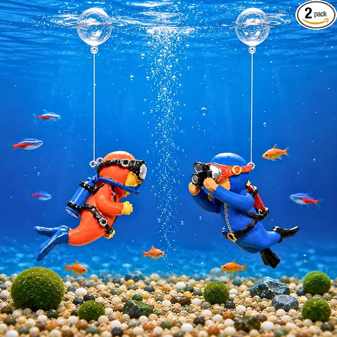Petzlifeworld 2 Pcs Floating Mini Cute Photo Diver Aquarium Fish Tank Simulation Decoration Ornaments | Made with Eco Friendly Resin | No Harm to Fish