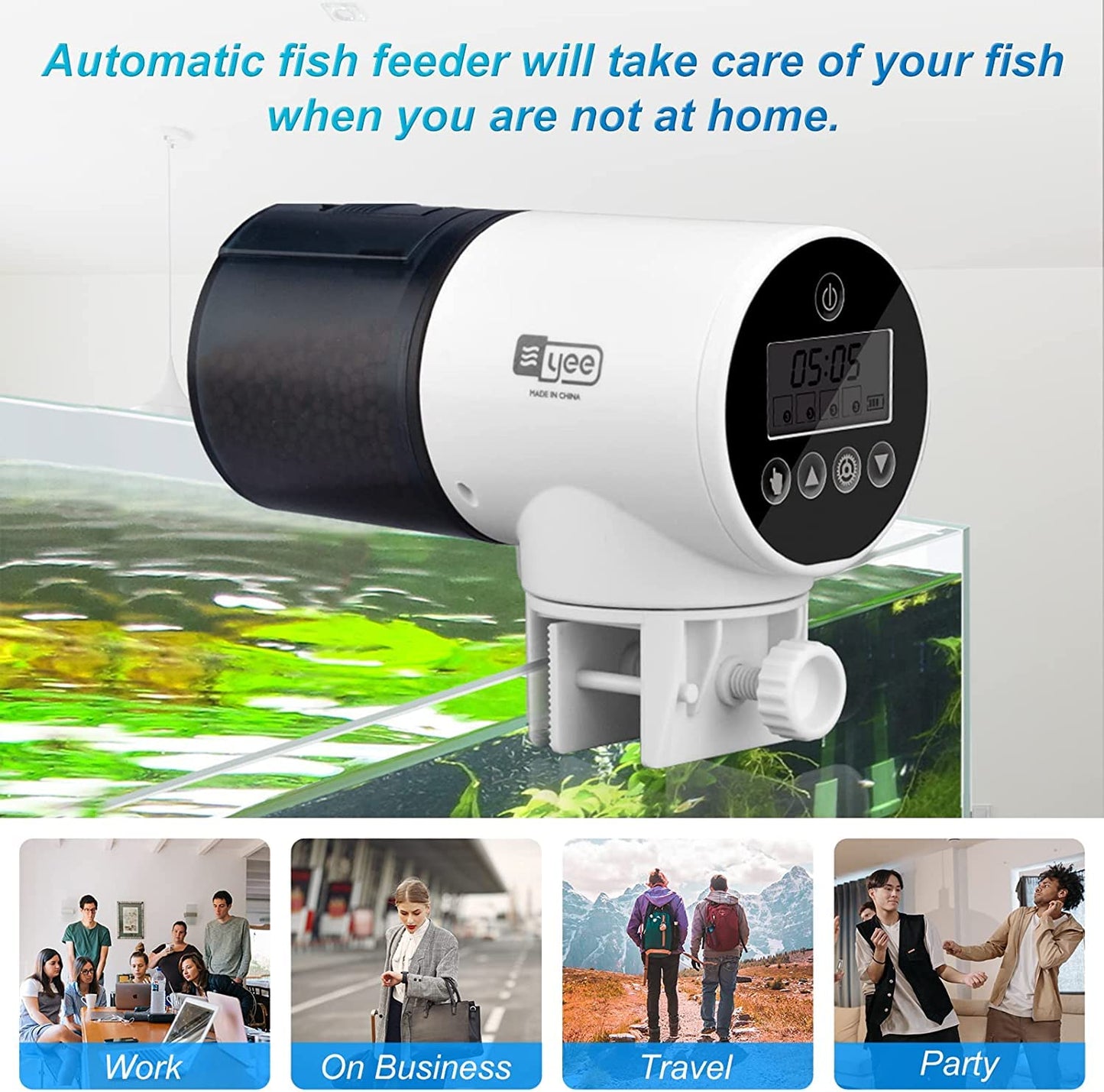 YEE YSQ-750 Four Mode (8Hr, 12Hr, 24Hr and 48Hr) Digital LCD Dispaly 360 Degree Adjustable Electric Automatic Fish Food Feeder Timer for Aquarium Fish Tank