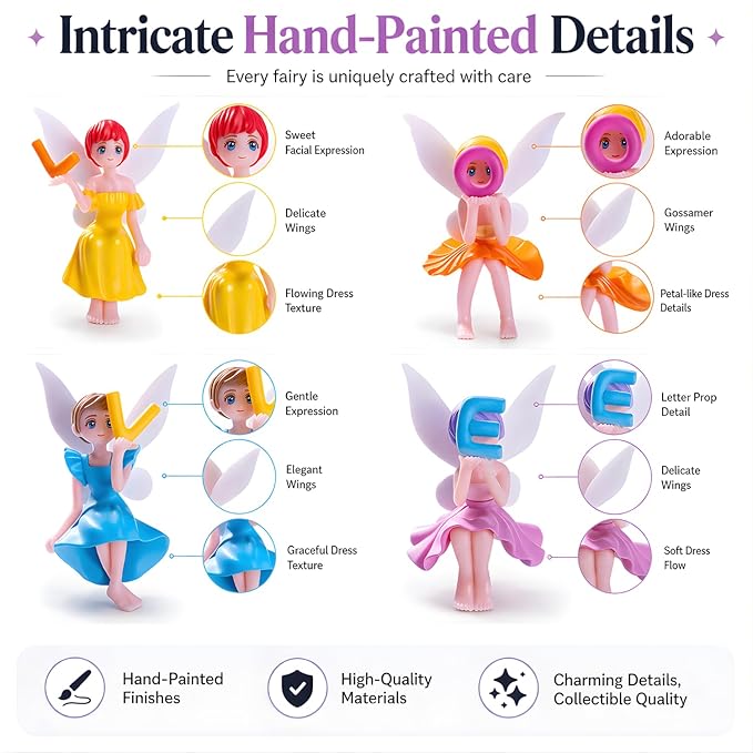 petzlifeworld Cute Fairy Alphabet Figurines Set – Decorative Mini Angel Dolls Holding Love Letters, Resin Miniatures for Home Decor, Cake Toppers, Desk & Gift
