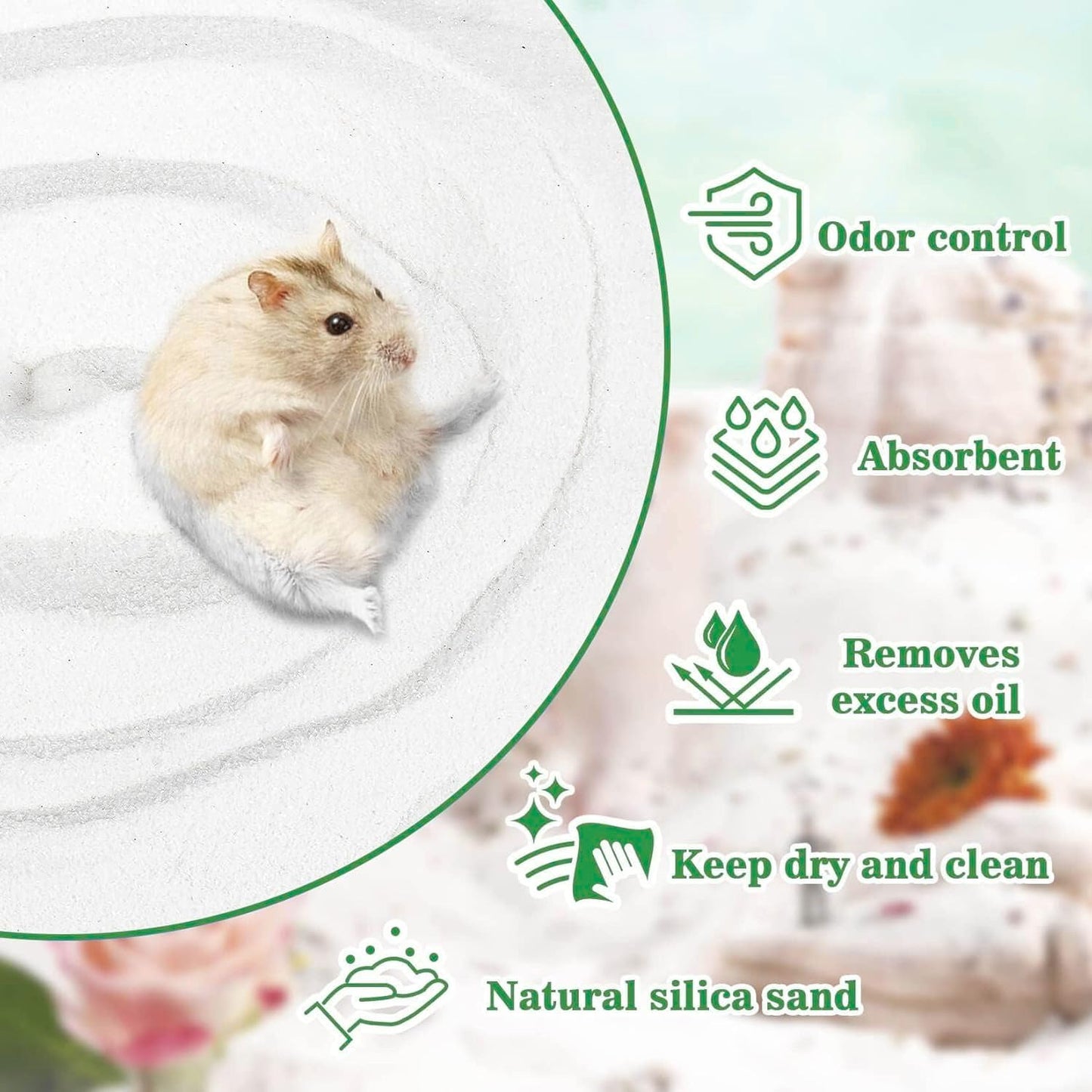 Petzlifeworld 1.2Kg Natural Silica Bath Sand for Hamster | Odor-Control Grooming Sand for Hamsters, Guinea Pigs, Gerbils & Chinchillas