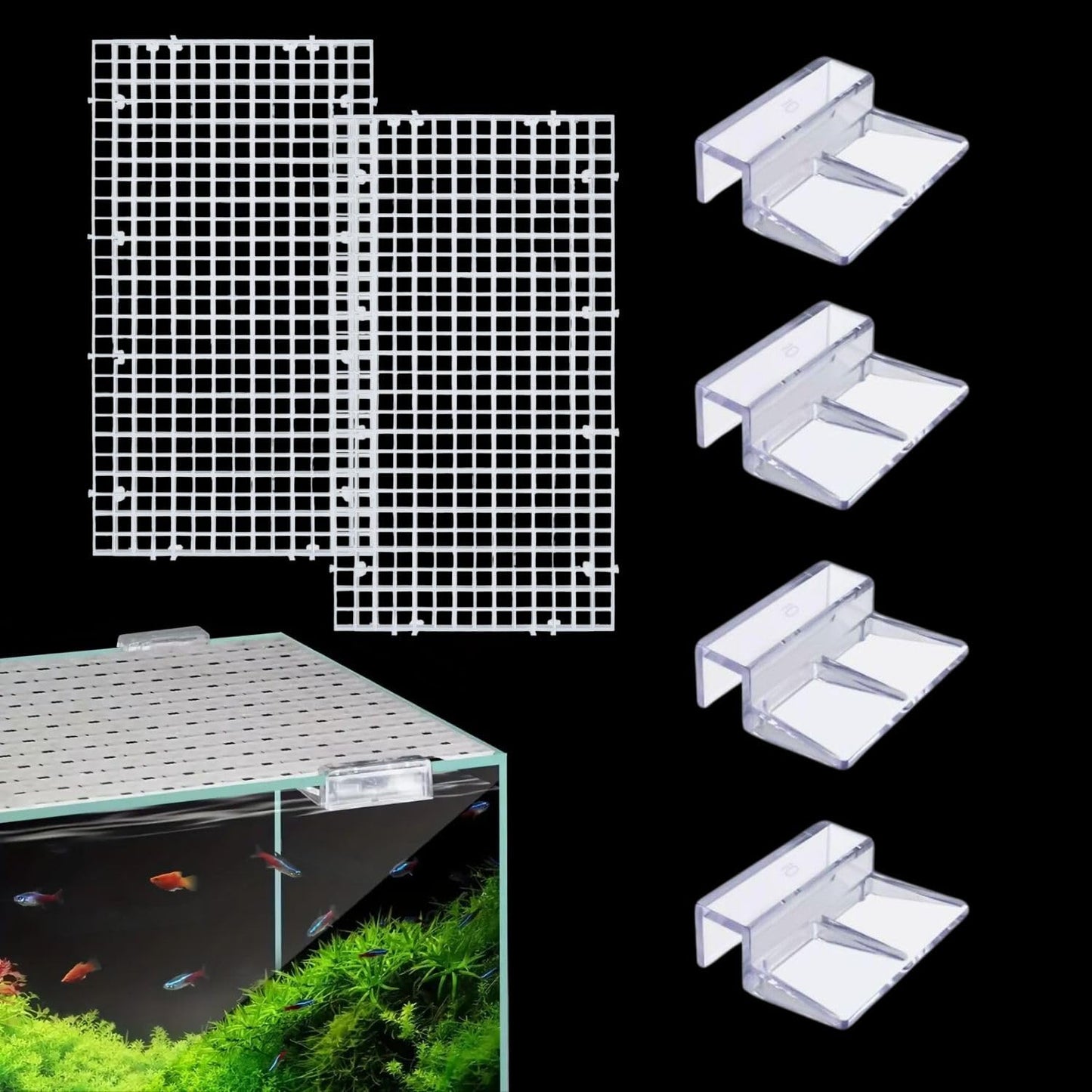 Petzlifeworld White Plastic Divider Panel Separator Grid Isolation Board and Aquarium Fish Tank Glass Clossing Top Lid Cover Support Clip Clamp