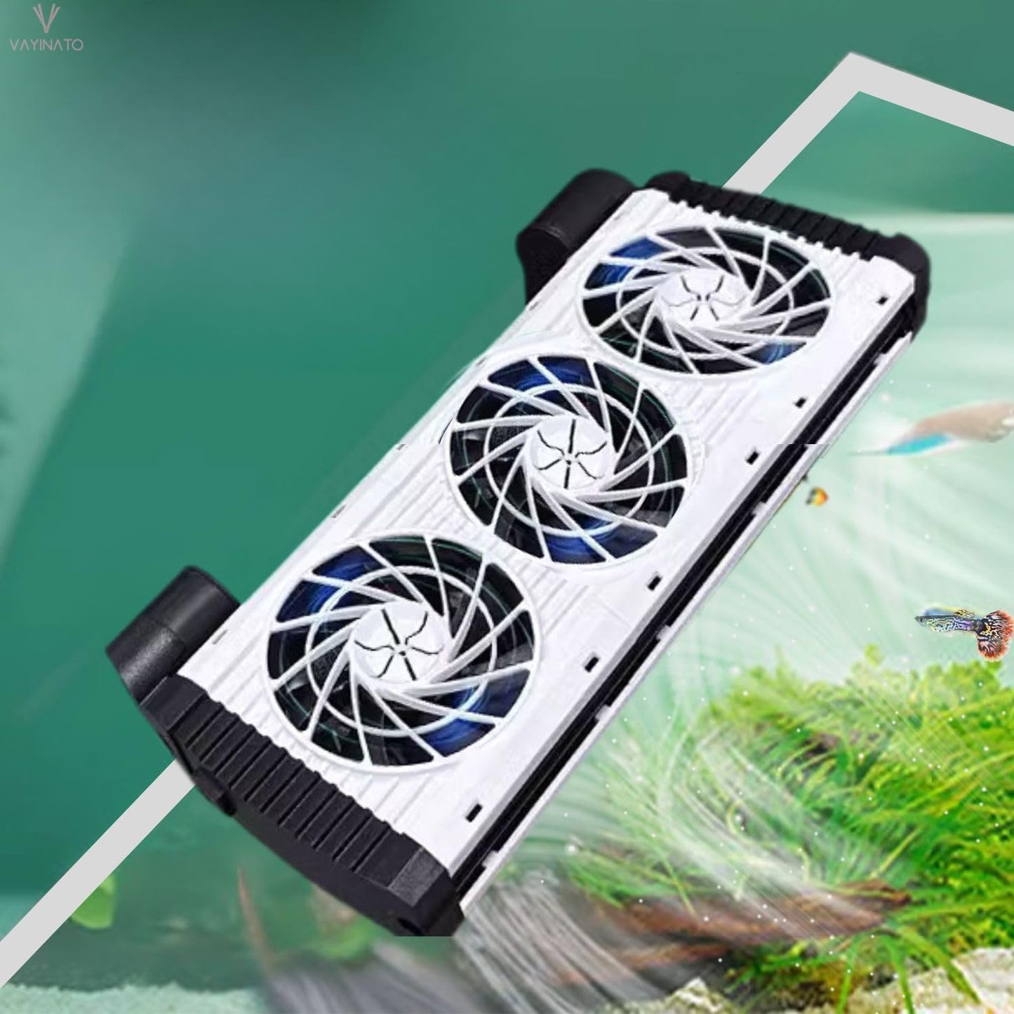 Petzlifeworld Fish Tank Cooling Fan with External Speed Control Switch, 9 Levels of Wind Control, Angle Adjustable Clip On Chiller (Black & White)