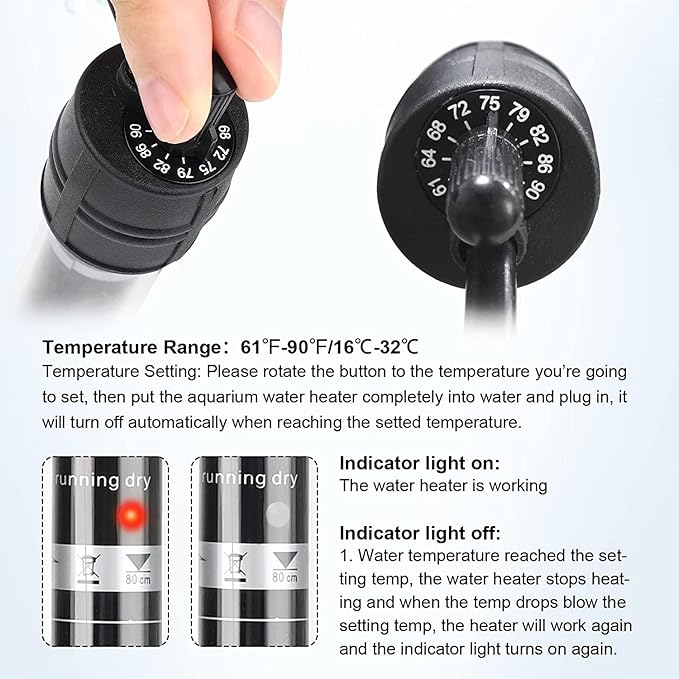 petzlifeworld Imported Aquarium Fish Tank Glass Heater with Free Thermometer | IP 68 Water Proof | Blast Proof by Petzlifeworld