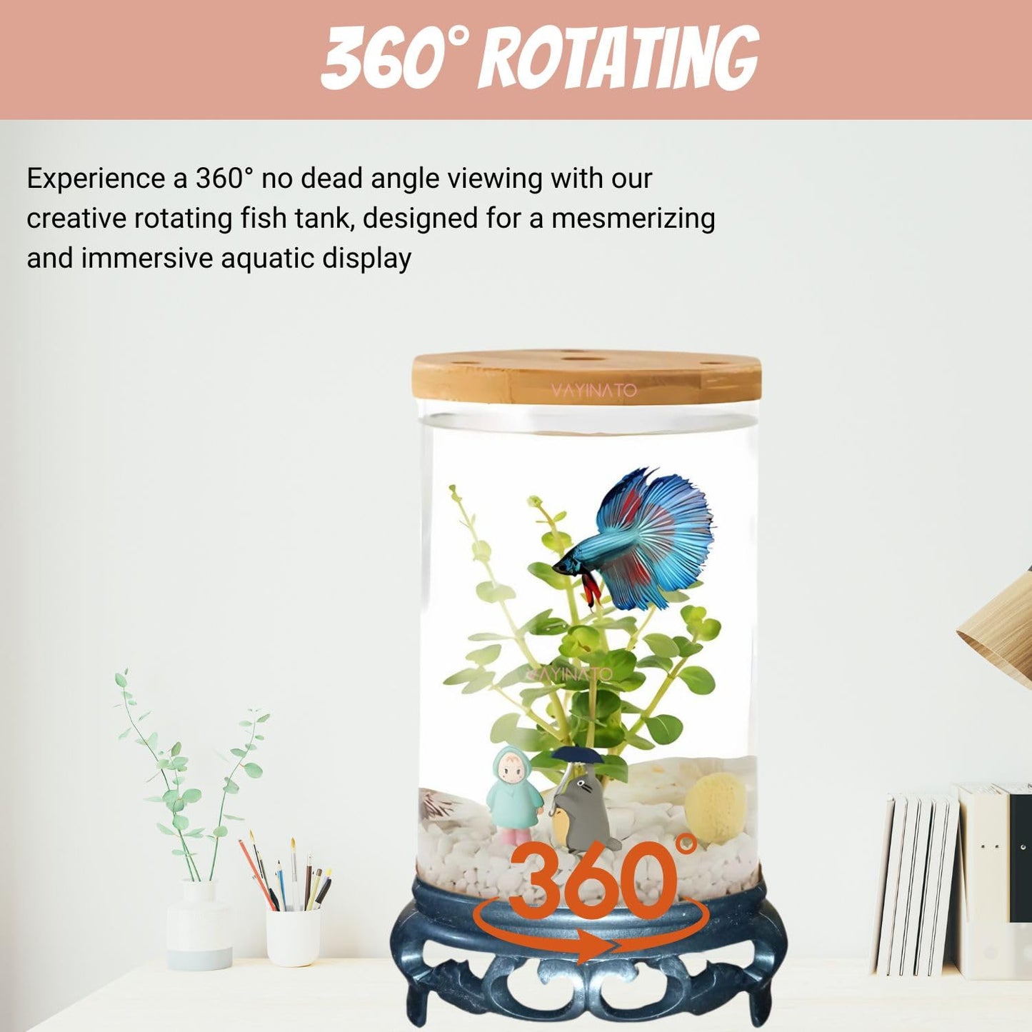Petzlifeworld TP-10 Transparent Acyrlic Betta Tank with LED Light (WRGB) and Free 1 Plastic Plants (Maximum 1L Capacity)