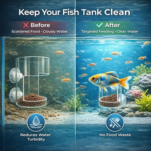 petzlifeworld Aquarium Round Feed Chamber with Suction Cup | Transparent Round Feeding Cup | Prevents Food Waste & Keeps Water Clean | Ideal for Betta, Guppy & Community Tanks