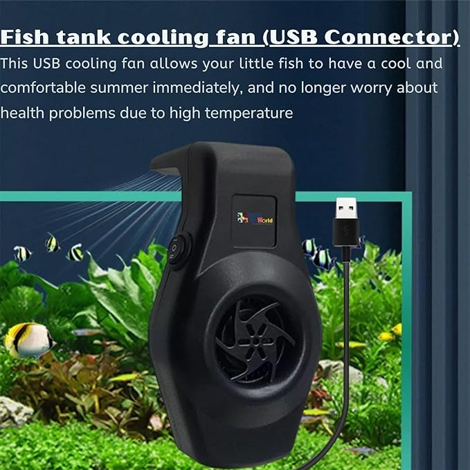 Petzlifeworld USB Type Mini Aquarium Cooling Fan System, 2 Wind Speed Adjustable Cooling Fan Fish Tank Cold Wind Chiller, Compact Mini Cooling Fan for Aquarium Fish Tank (Black)