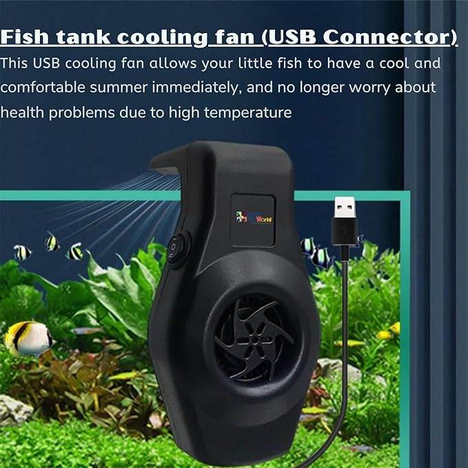 Petzlifeworld  USB Type Mini Aquarium Cooling Fan System, 2 Wind Speed Adjustable Cooling Fan Fish Tank Cold Wind Chiller, Compact Mini Cooling Fan for Aquarium Fish Tank (Black)