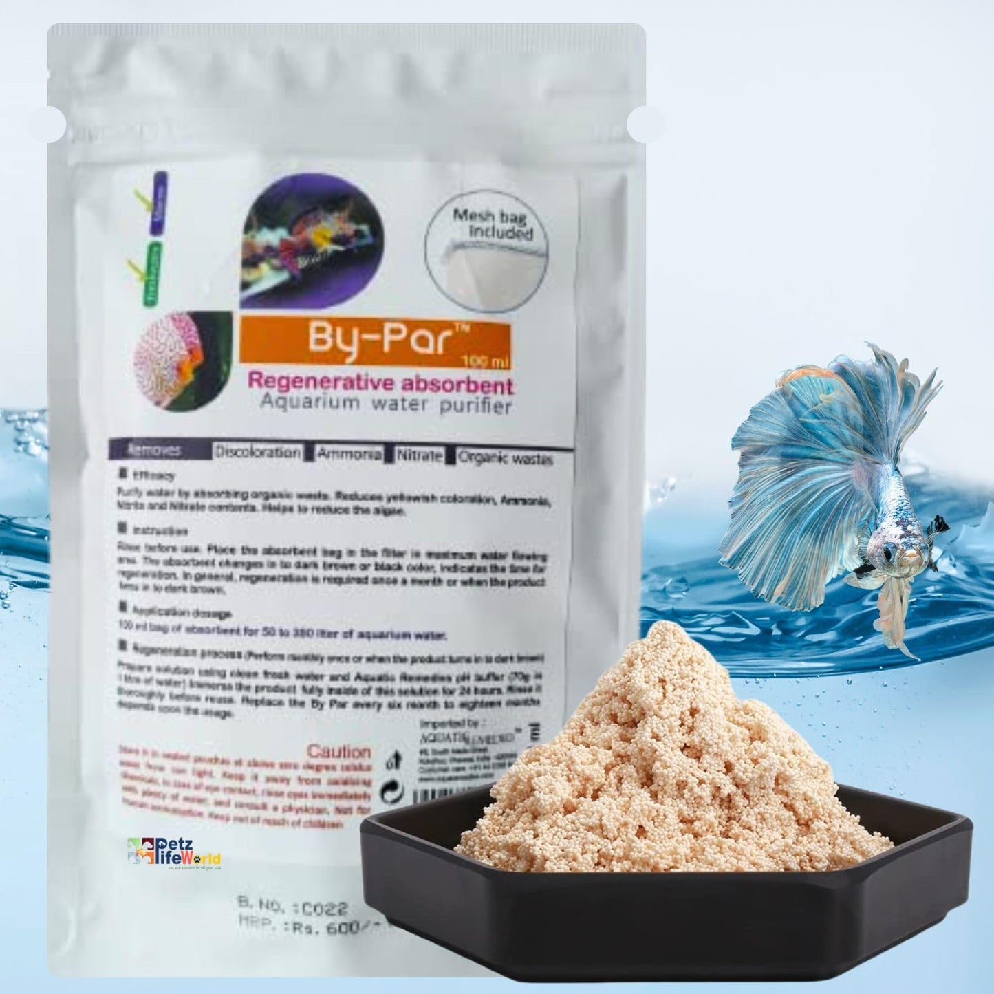 Petzlifeworld Aquatic Remedies by-Par, 100ML (Mesh Bag Included), Regenerative Absorbent Aquarium Water Purifier