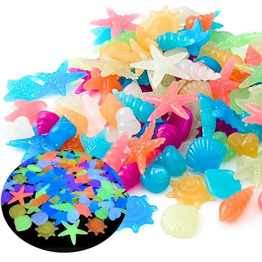 Petzlifeworld  74 Pcs Sea Creatures Shaped Luminous Stone for Fish Bowl, Garden, Ponds, Handmade Crafts - Can Glow in The Dark After Daily Exposure to Light