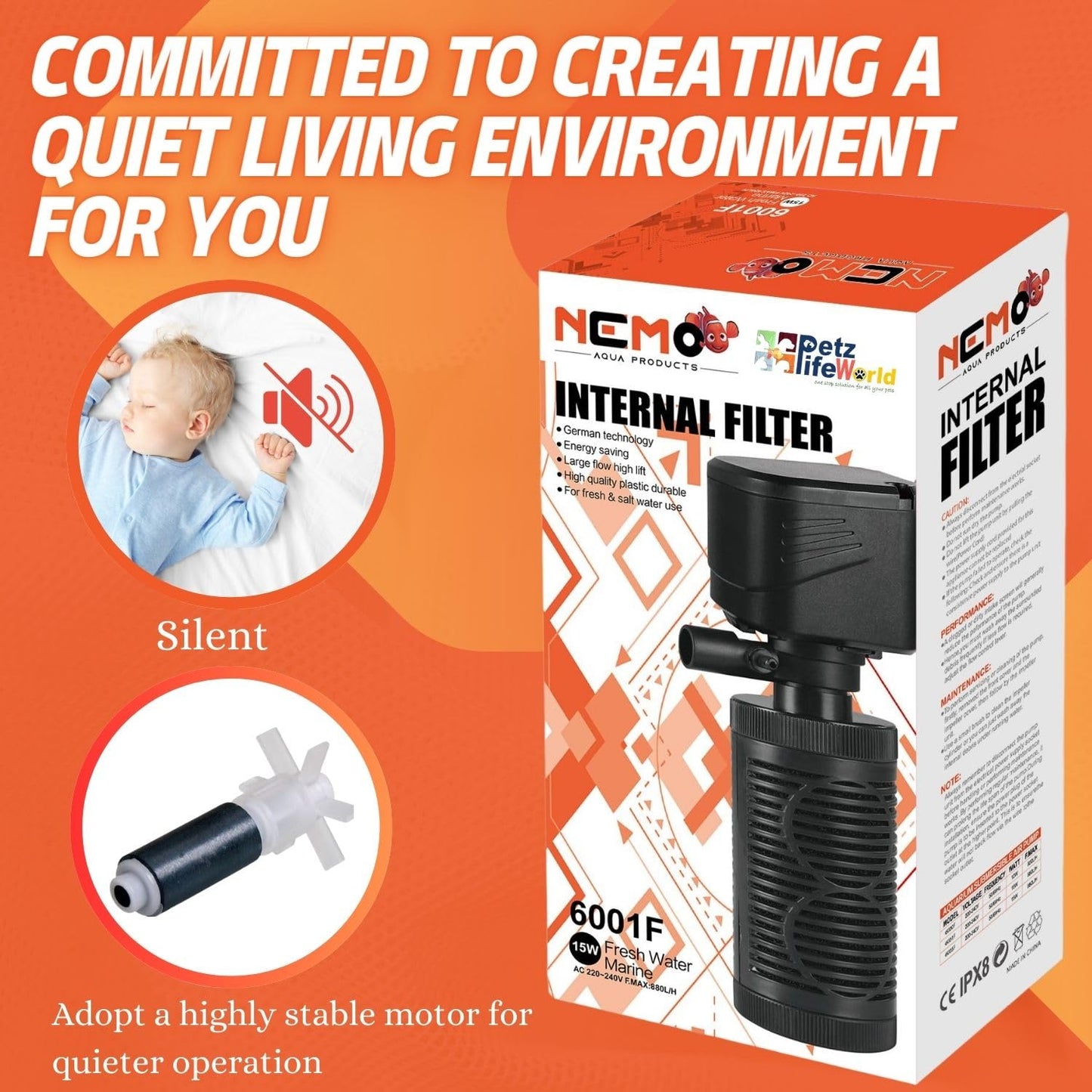 Nemo 6001F | 15 Watts | 880 L/Hr | Upto 2.5 Feet Tank Aquarium Internal Filter