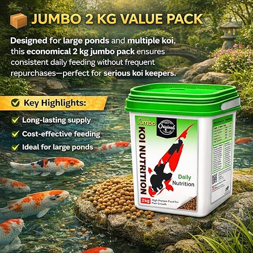 petzlifeworld Horizone Jumbo Koi Nutrition Food – 2 kg Jumbo High-Protein Floating Pellets with Spirulina & Astaxanthin | Color Enhancement & Clean Water Formula