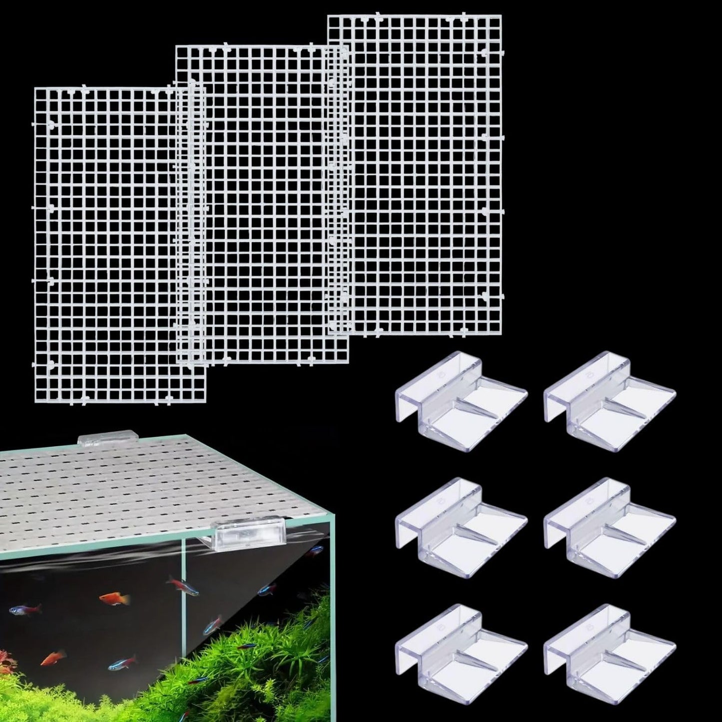 Petzlifeworld White Plastic Divider Panel Separator Grid Isolation Board and Aquarium Fish Tank Glass Clossing Top Lid Cover Support Clip Clamp