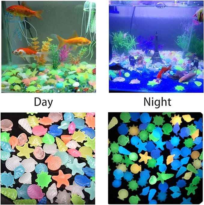 Petzlifeworld 74 Pcs Sea Creatures Shaped Luminous Stone for Fish Bowl, Garden, Ponds, Handmade Crafts - Can Glow in The Dark After Daily Exposure to Light