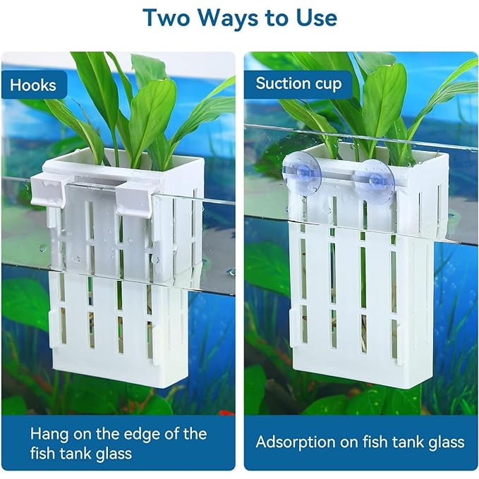 Petzlifeworld 2 Pcs White Hanging Water Plant Holder (Box Type) Pot for Aquarium Fish Tank, Aquaponics and Hydroponics with Hooks and Suction Cups for Easy Installation