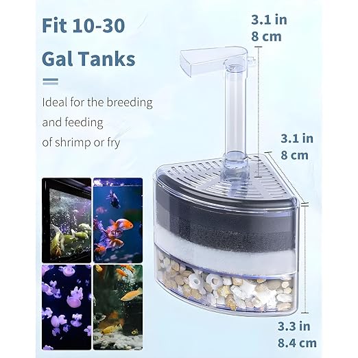 Petzlifeworld Xinyou XY-2008 Bio Corner Sponge Filter with filter media | Suitable for Upto 2 Feet Tank | A Simple and Efficient Filter for Your Aquarium