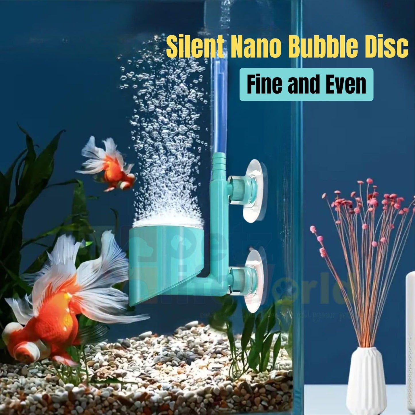 Petzlifeworld Aquarium Mini Air Generator for Aquarium Fish Tank, Nano Bubble Diffuser with Suction Cup Creating Serenes Atmospheres for Fish | Air Refiner | Silent