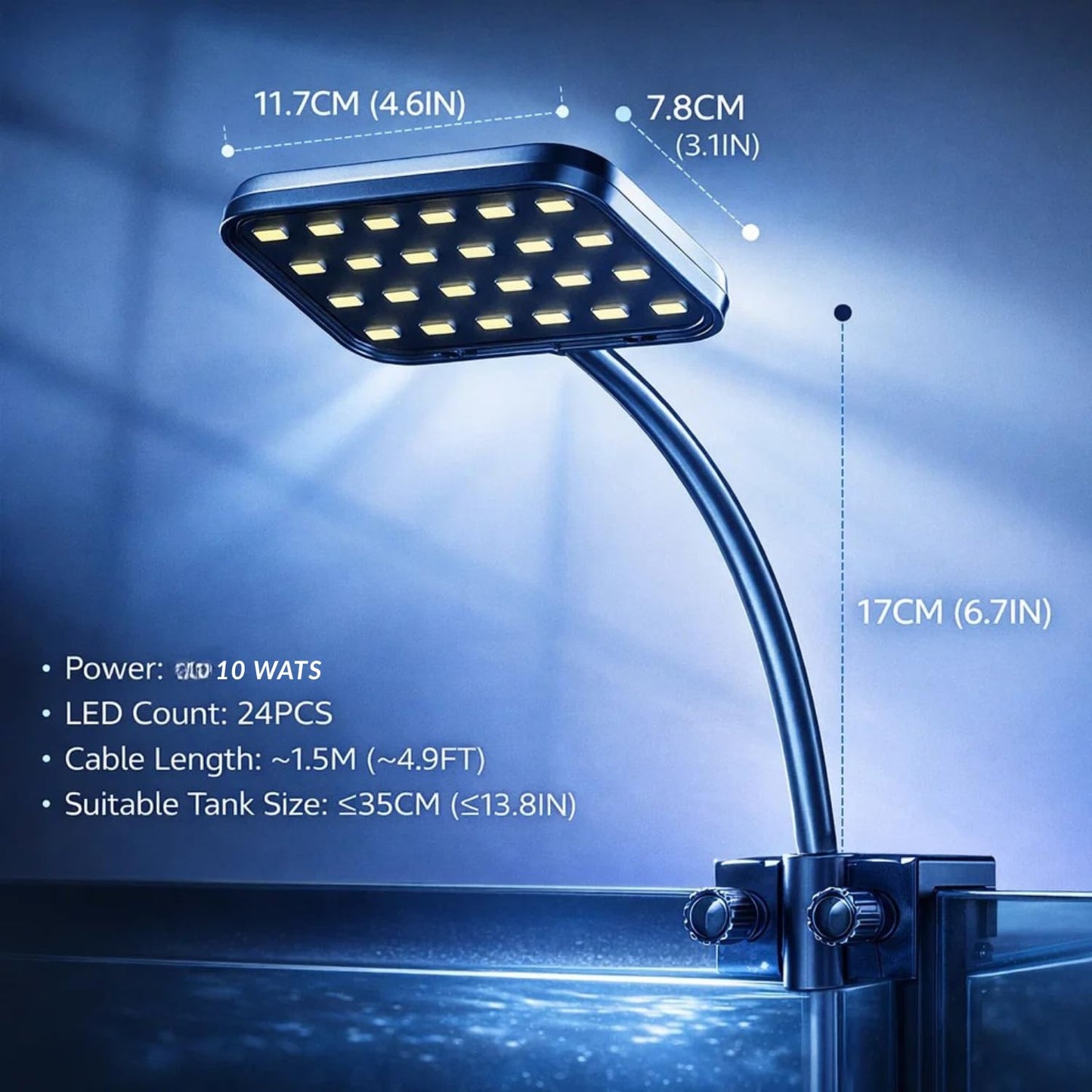 Bluepet 10W Flat Nano S3 Full Spectrum Aquarium Light – Clip-On LED Light with 360° Flexible Head for Planted Nano Fish Tanks