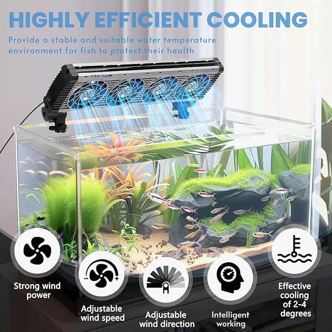Petzlifeworld Fish Tank Cooling Fan with External Speed Control Switch, 9 Levels of Wind Control, Angle Adjustable Clip On Chiller (Black & White)