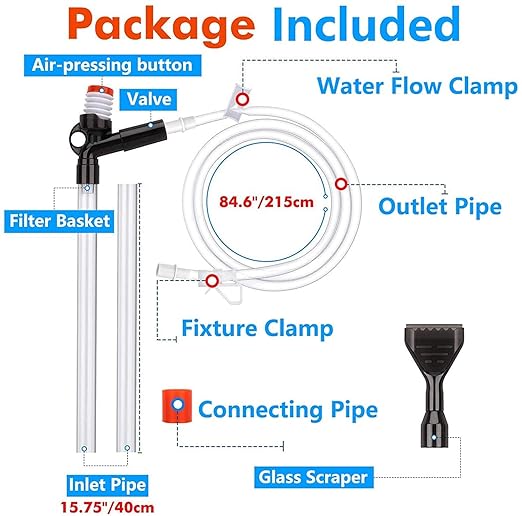 Quanlong (Press Type QL-08G) 3 in 1 Aquarium Gravel Cleaner | Water Changer with Glass Algae Scrapper | Suitable for Aquarium Height 92CM