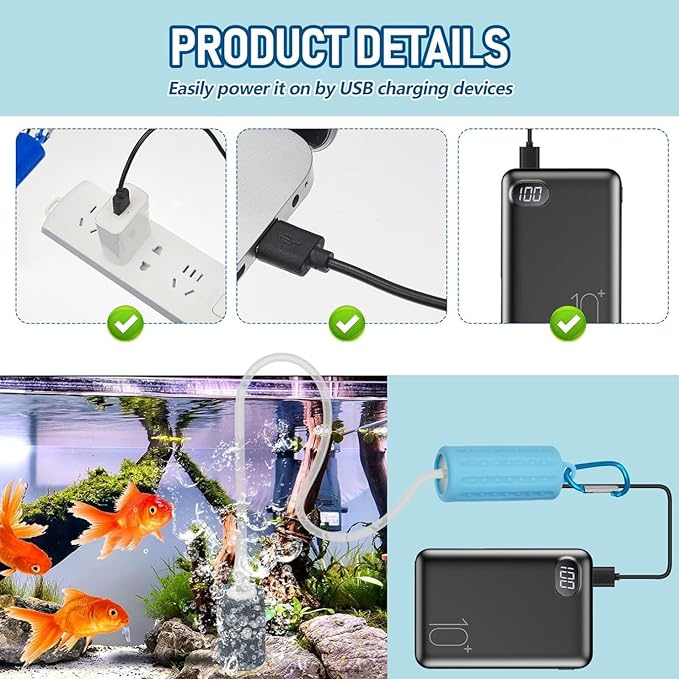 Petzlifeworld Mini USB Powered Compact Portable Silent Airpump with Airtube and Airstone for Aquarium Fish Tank, Outdoor Fishing (Random Colour)