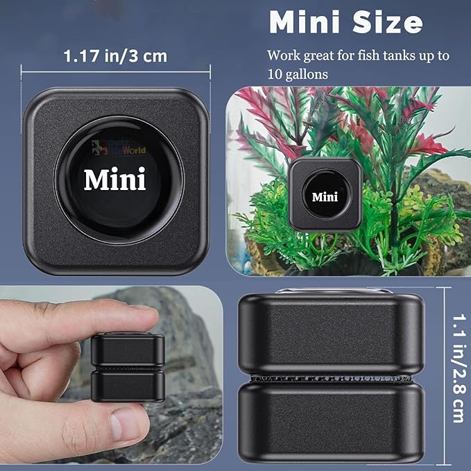 Petzlifeworld Aquarium (Black) Mini Square Magnetic Brush Fish Tank Glass Cleaner | Suitable for 6-8 MM Thickness Glass