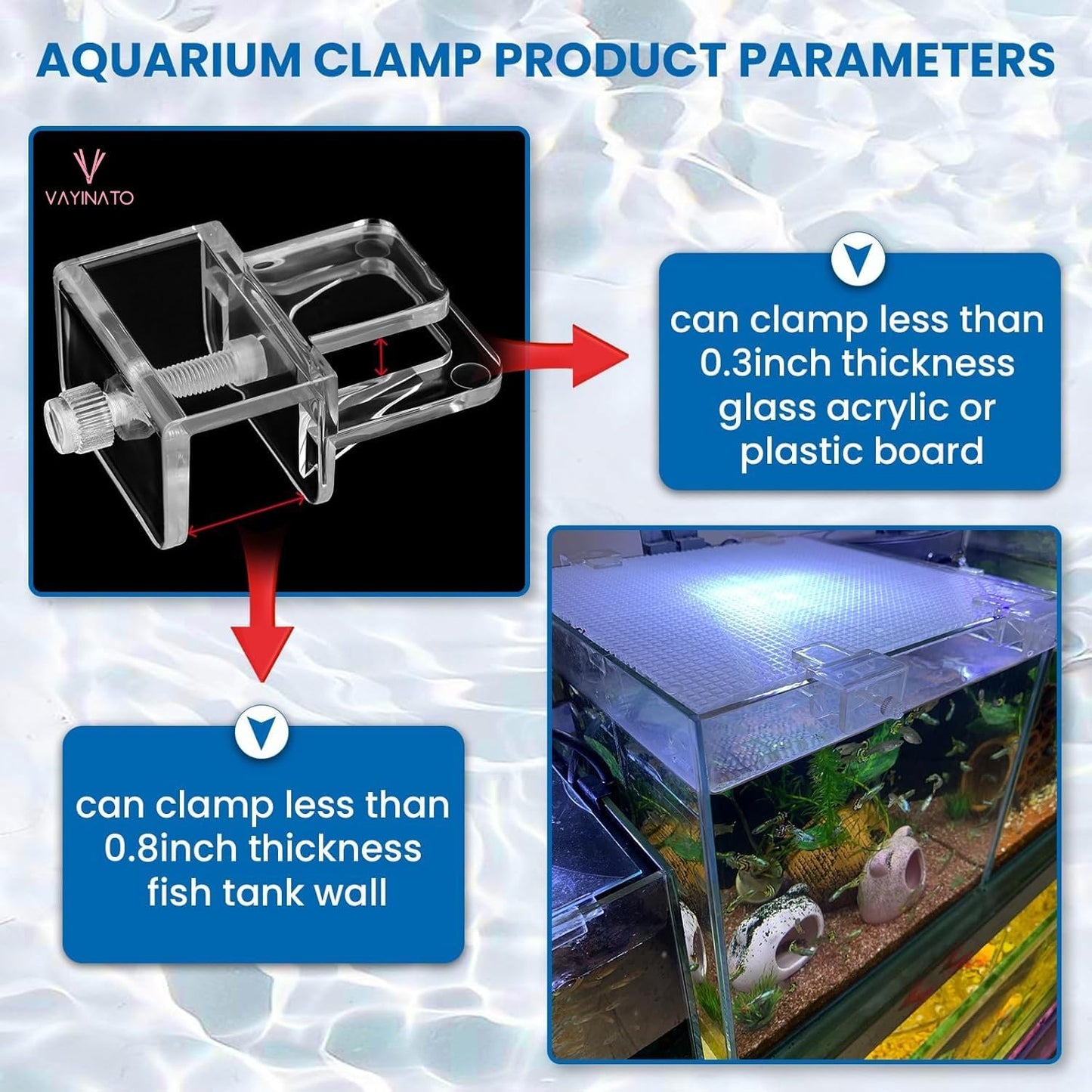 Petzlifeworld 2 Pcs Transparent Acrylic Aquarium Cover Brackets with Screw Clamp