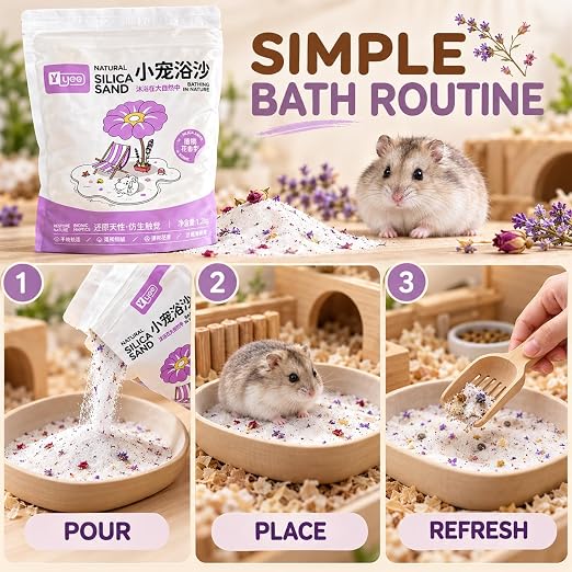 Petzlifeworld 1.2Kg Natural Silica Bath Sand for Hamster | Odor-Control Grooming Sand for Hamsters, Guinea Pigs, Gerbils & Chinchillas | Clean, Safe & Mess-Free Bathing