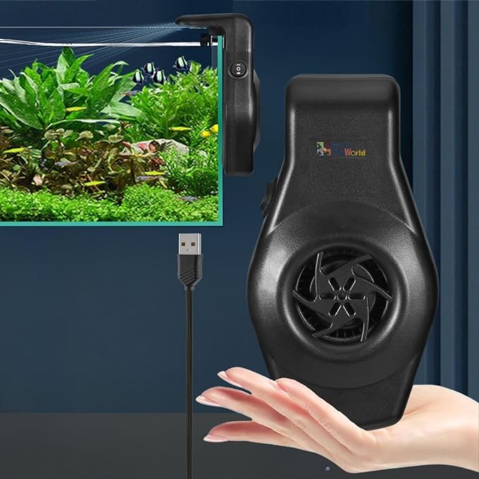 Petzlifeworld USB Type Mini Aquarium Cooling Fan System, 2 Wind Speed Adjustable Cooling Fan Fish Tank Cold Wind Chiller, Compact Mini Cooling Fan for Aquarium Fish Tank (Black)