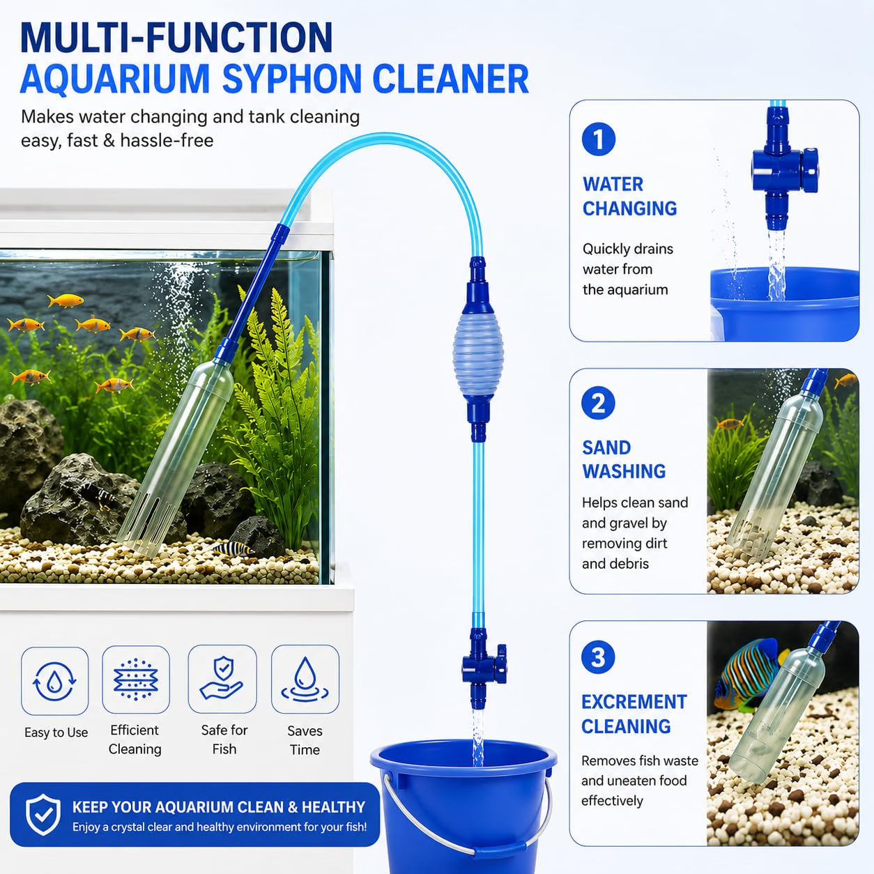 Petzlifeworld BY-28 Aquarium Gravel Cleaner & Water Changer | Siphon Vacuum with Adjustable Flow Control for Fish Tank Sand & Gravel Cleaning