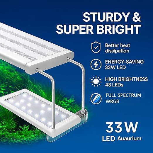 PETZLIFEWORLD 800 Series 33W LED Aquarium Light – Full Spectrum (WRGB) High Brightness, Extendable Brackets (75–85cm), Energy-Saving Fish Tank Lighting for Freshwater & Saltwater Plants