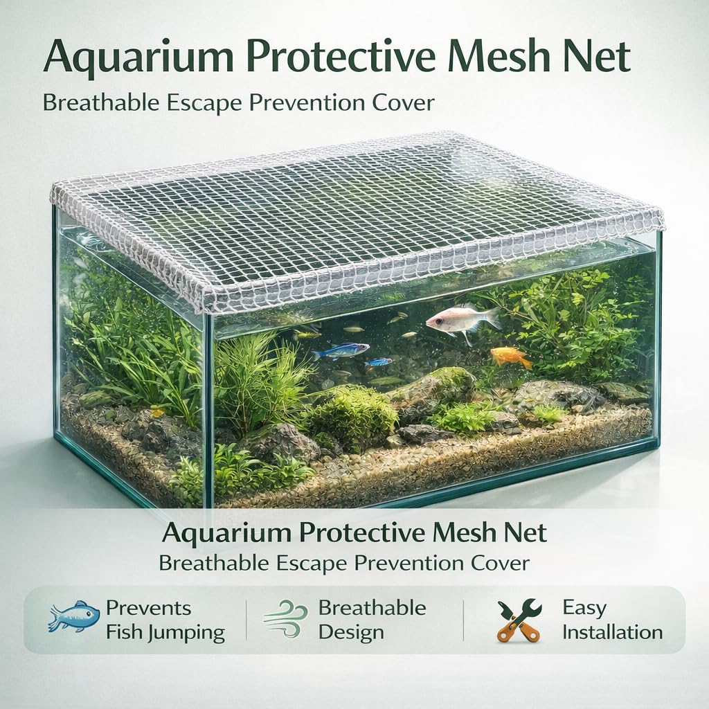 Petzlifeworld Aquarium Protective Mesh Net Cover – Nylon Rope Fish Tank Jump Guard Lid | Breathable Escape Prevention Net for Fish, Turtle & Reptile Tanks | DIY Stretchable Aquarium Cover