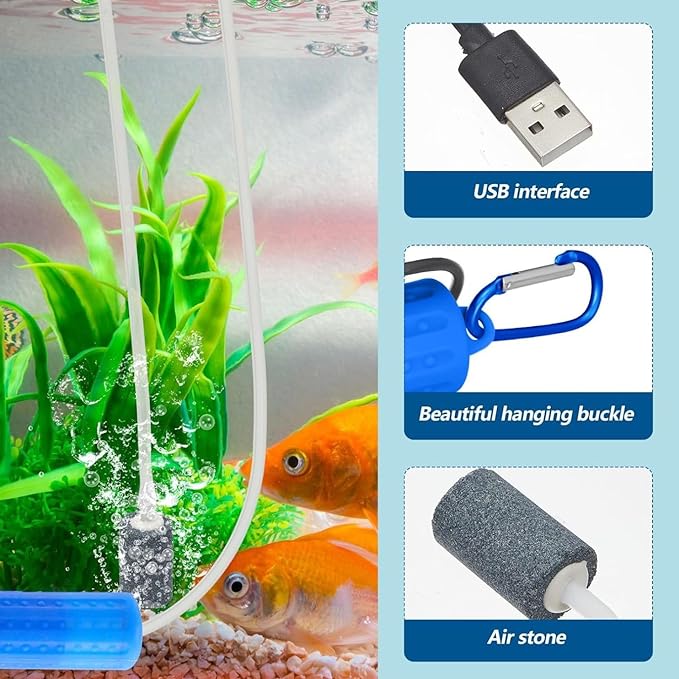 Petzlifeworld Mini USB Powered Compact Portable Silent Airpump with Airtube and Airstone for Aquarium Fish Tank, Outdoor Fishing (Random Colour)
