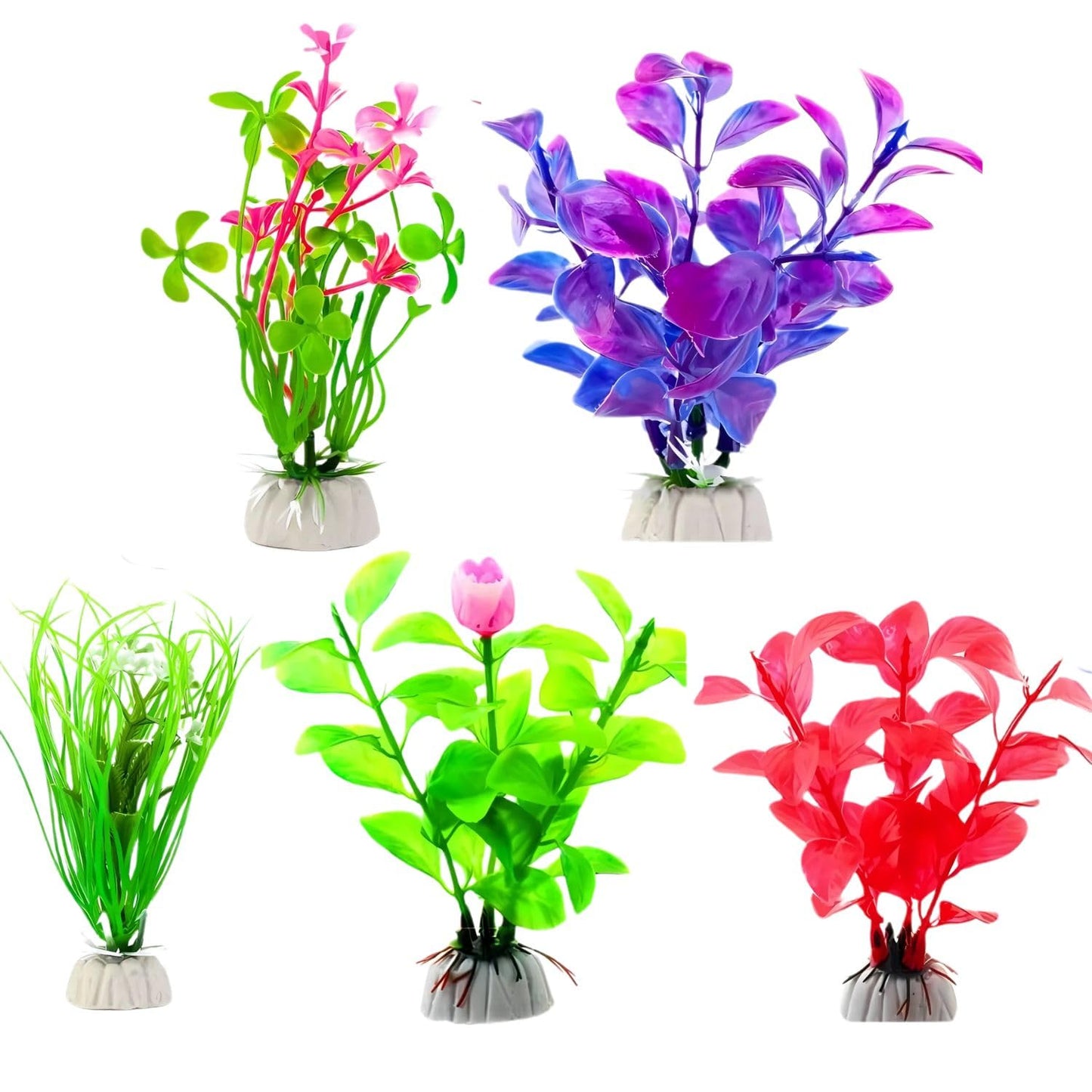 Petzlifeworld Artificial Aquarium Plants – Pack of 5 Plastic Fish Tank Decorations
