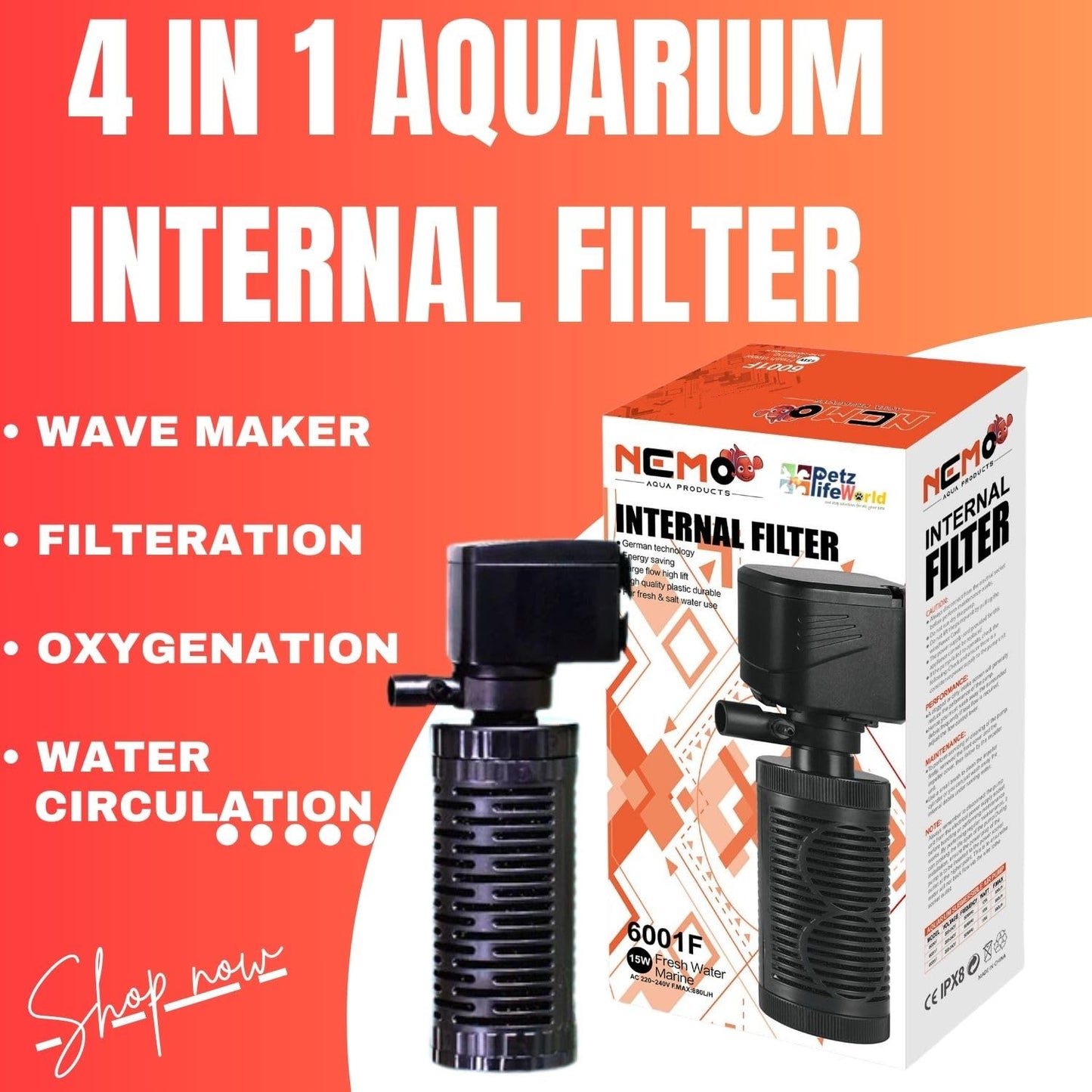 Nemo 6001F | 15 Watts | 880 L/Hr | Upto 2.5 Feet Tank Aquarium Internal Filter
