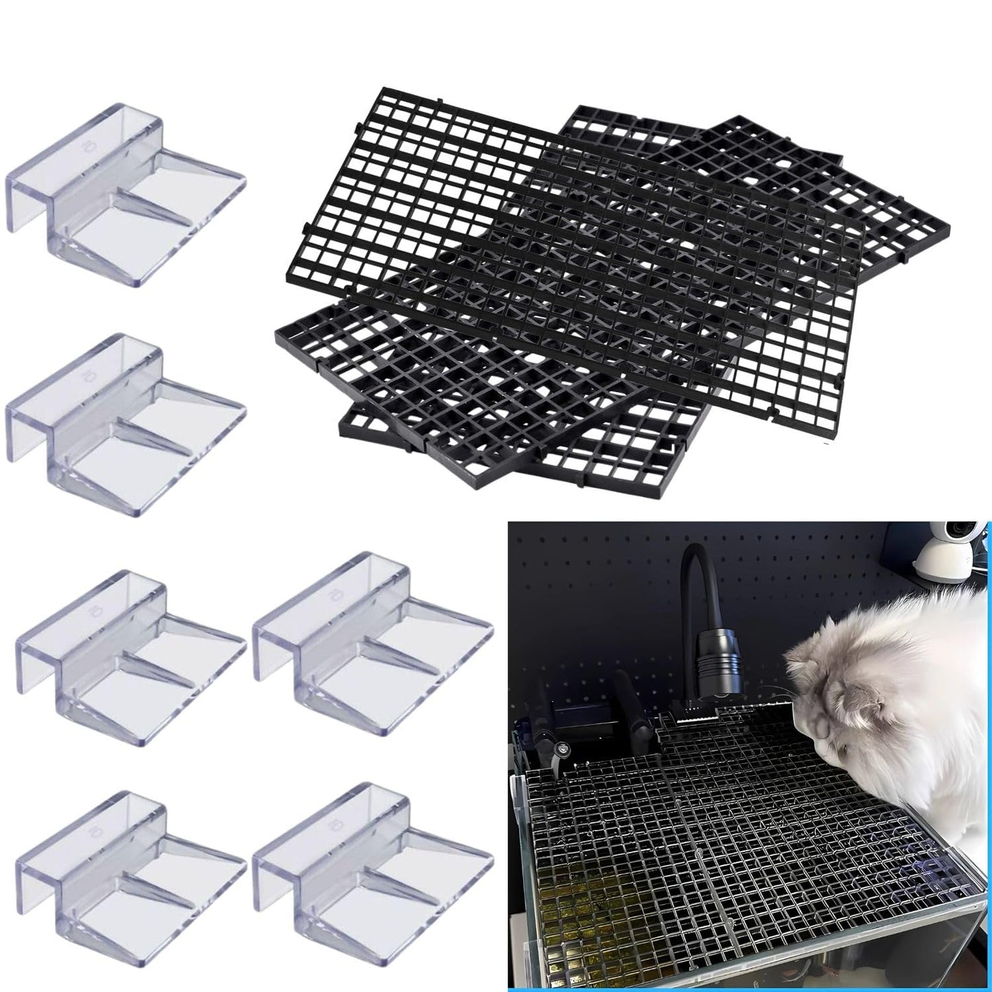 Petzlifeworld Black Plastic Divider Panel Separator Grid Isolation Board and Aquarium Fish Tank Glass Clossing Top Lid Cover Support Clip Clamp (Copy)