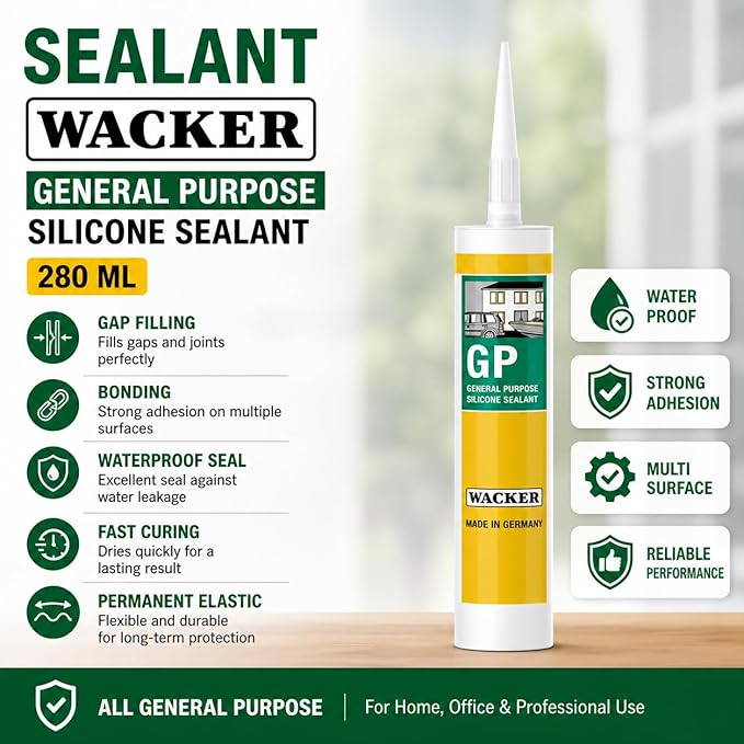 Petzlifeworld Wacker GP Silicone Sealant 280ML | Waterproof Gap Filling & Strong Bonding | Ideal for Glass, Tiles, PVC, Aquarium & Metal | Fast Curing Multi-Purpose Sealant