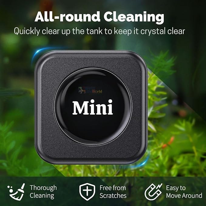 Petzlifeworld Aquarium (Black) Mini Square Magnetic Brush Fish Tank Glass Cleaner | Suitable for 6-8 MM Thickness Glass