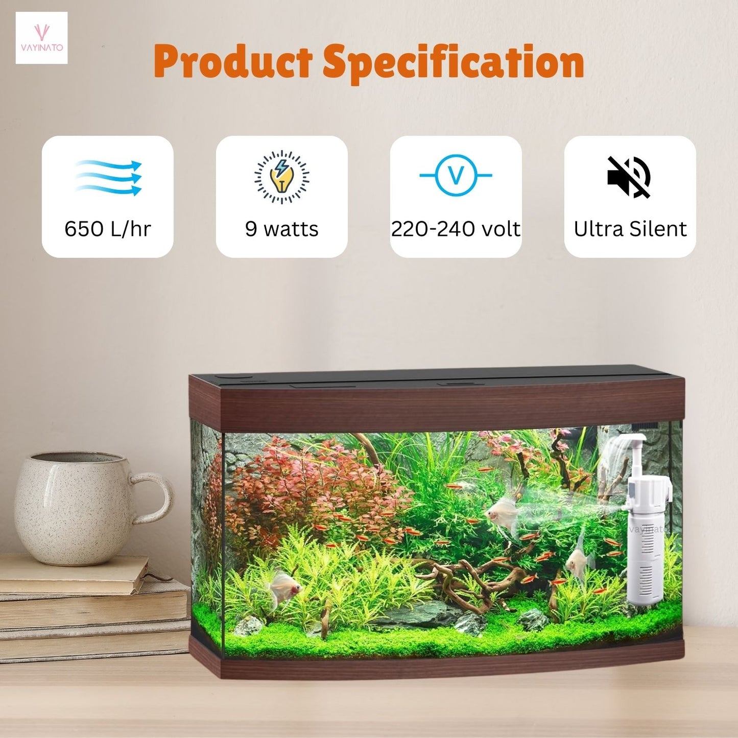 Pwtzlifeworld Aquarium Submersible Internal Filter with Adjustable Flow Rate