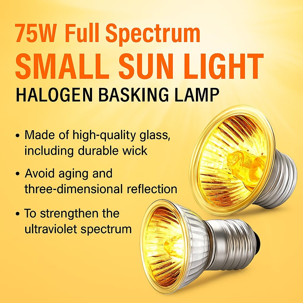 PetzLifeWorld 75W Full Spectrum UVA + UVB Halogen Basking Lamp – E27 Reptile Heat Light Bulb for Turtles, Lizards, Snakes, Amphibians & Terrariums