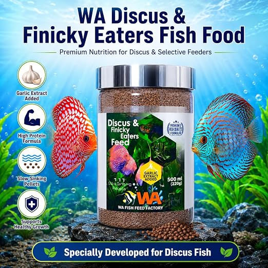 Petzlifeworld Wa Discus&Finicky Eaters Fish Food,500Ml(220G)|Garlic Extract Added|Slow Sinking Pellets