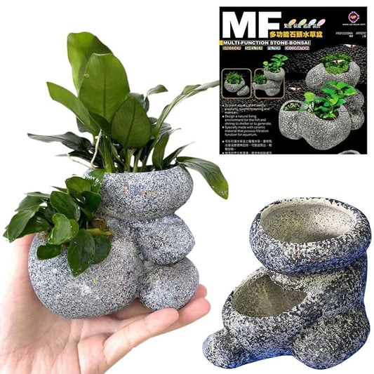 Petzlifeworld Multi-Function (F 950-M) Stone Bonsai Water Plant Pot Fish Tank Stone Decoration Cave for Fish Breeder Bonsai Shelter | Non-Toxic and Safe for Both Fish and Aquatic Plants