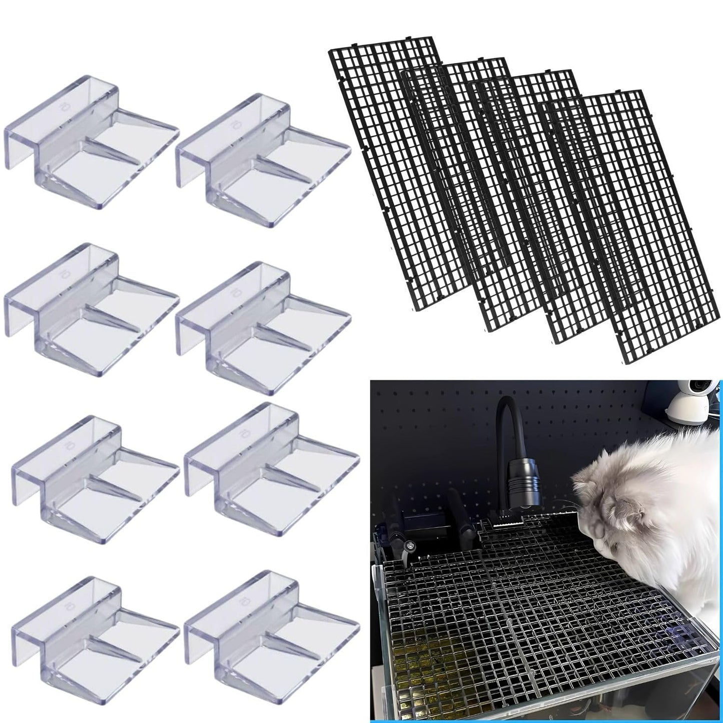 Petzlifeworld Black Plastic Divider Panel Separator Grid Isolation Board and Aquarium Fish Tank Glass Clossing Top Lid Cover Support Clip Clamp (Copy)